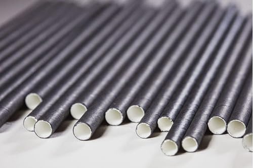 GDMINLO 100 Pack Paper Straws Black Eco-Friendly Drinking Biodegradable for Party Supplies, Bridal/Baby Shower, Birthday, Mixed Drinks, Weddings