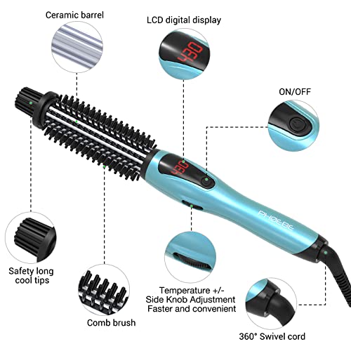 PHOEBE Curling Iron, Dual Voltage Travel 1 Inch Ceramic Tourmaline Ionic Hair Curler Hot Brush, Professional Anti-Scald Instant Heat Up Curling Wands