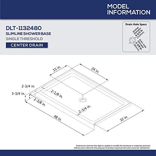 DreamLine SlimLine 32 in. D x 48 in. W x 2 3/4 in. H Center Drain Single Threshold Shower Base in Black, DLT-1132480-88