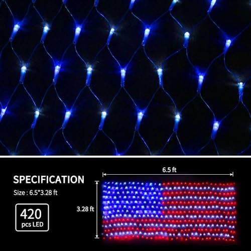 YULIANG LED American Flag Lights, 6.5ft*3.2ft Waterproof Led Flag Net Light Outdoor for 4th of July Decorations, Independence Day, Memorial Day