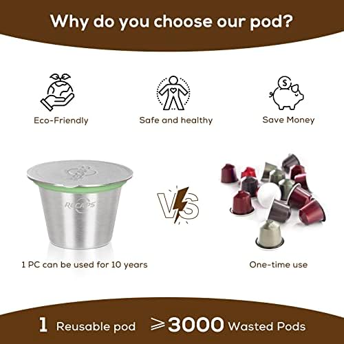 RECAPS Reusable Coffee Filter Capsules Compatible with Nespresso Original | Refillable Coffee Pods Permanent Coffee Filter Stainless Steel 120PCS