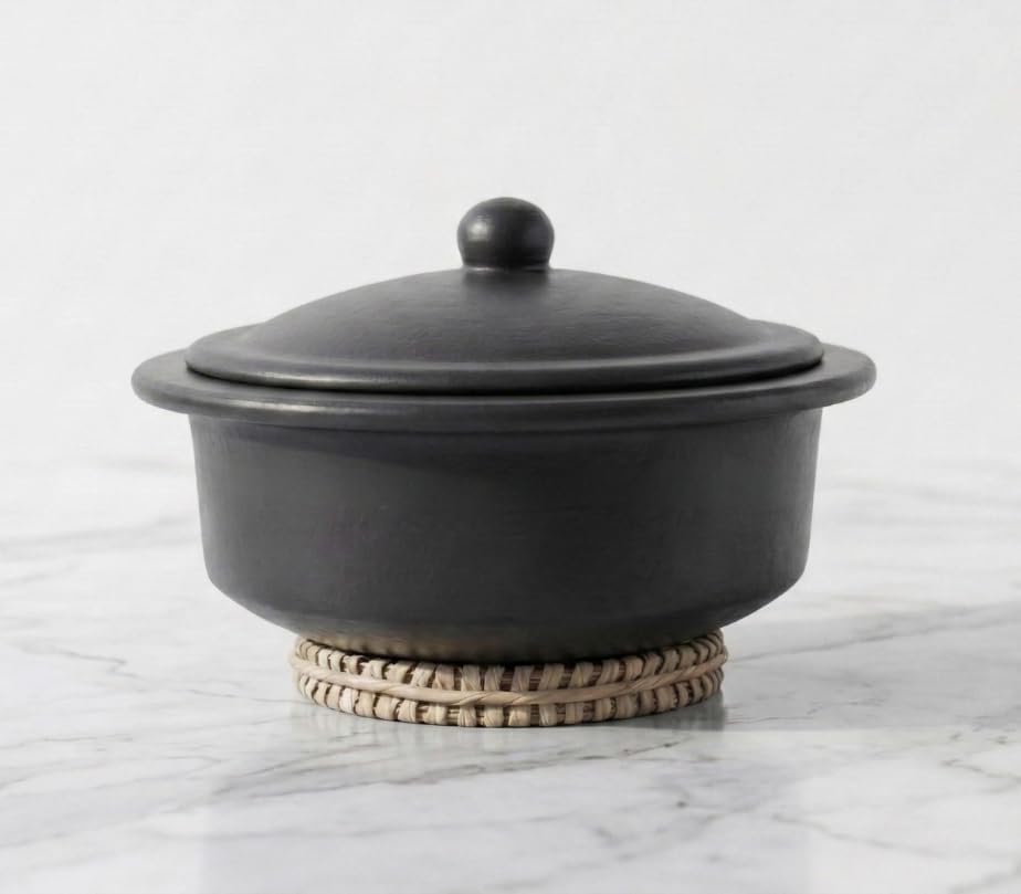 Swadeshi Blessings HandMade Unglazed Clay Pot for Cooking with Lid,2.5L,Red