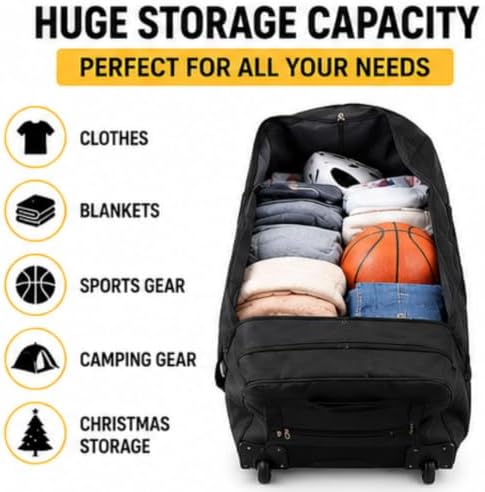 36-inch Rolling Duffle Bag with Wheels, Luggage Bag, Hockey Bag, XL Duffle Bag With Rollers, Heavy Duty Oversized Bag (Black)