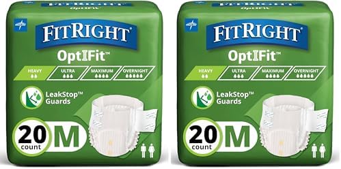 FitRight Adult Diapers, Extra+ Heavy Absorbency, M (Waist Size 32in-44in), 80 Count, OptiFit Incontinence Briefs for Men and Women, Disposable, Moisture-Wicking, Leak Protection,