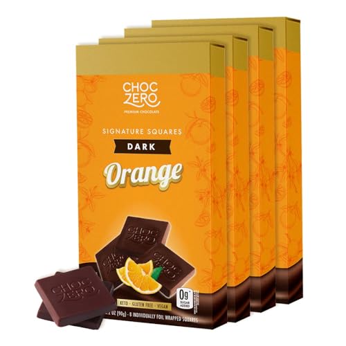 ChocZero 70% Cocoa Sugar Free Dark Chocolate Squares, Vegan, 4 Pack | No Sugar Alcohols, Keto, Low Carb, High Fiber, Gluten Free, 32 Total Candy Squares