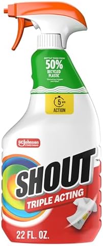 Shout Active Enzyme Laundry Stain Remover Spray, Triple-Acting Formula Clings, Penetrates, and Lifts 100+ Types of Everyday Stains - Prewash Spray 22oz