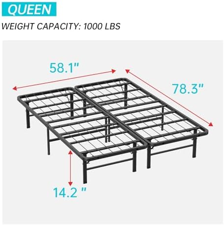 BestMassage | Twin Bed Frame | Metal | Heavy Duty Steel Slats with 6 Legs | Foldable | Sturdy, No Box Spring Needed | Easy to Assemble with Under-Bed Storage | Furniture for Home, Dorms