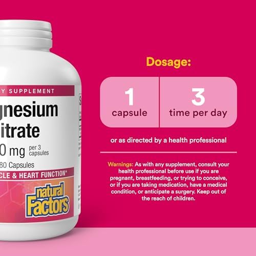 Natural Factors, Magnesium Citrate 150 mg, Muscle and Heart Health Formula, 180 Capsules