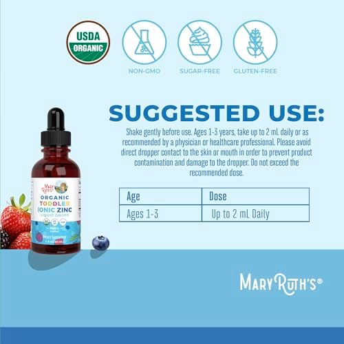 MaryRuth's Organic Toddler Zinc Liquid Drops, Berry Flavor, Vegan, 2 Fl Oz