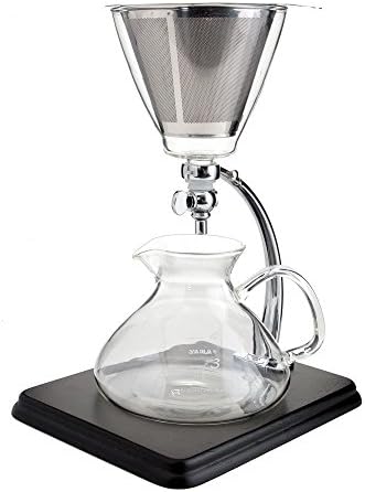 Yama Glass Silverton 16oz Coffee & Tea Brewer - Heat-Resistant Borosilicate Glass with Black Wood Base and Stainless Steel Filter