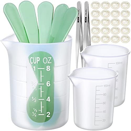 LEOBRO Silicone Measuring Cups for Epoxy Resin, 250 & 100ml Reusable Epoxy Resin Mixing Cups, Silicone Pouring Cup, with Stir Sticks, Finger Cots