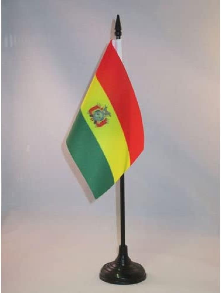 AZ FLAG Nicaragua Table Flag 4x6 in 100D Polyester Plastic Base | Indoor use Nicaraguan 15x10 cm desk flag stitched finish with reinforced edges with plastic pole