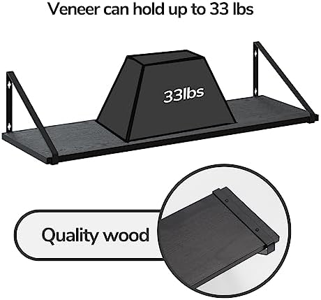 BAMEOS Floating Shelves Rustic Wood Wall Shelf, Small Bookshelf for Living Room, Office, Bedroom, with Metal Bracket