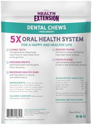 Health Extension Probiotic Dental Bones for Dogs, 14 Small Bones, Cleans Teeth, Healthy Gums, Freshens Breath, Training or Reward, 6 oz Bag (Pack of 1)