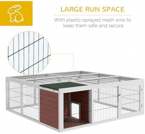 PawHut 59" Outdoor Rabbit Hutch Playpen Bunny Cage for Rabbits Dark Brown | Wooden Tortoise House Habitat, Outdoor Tortoise Enclosure