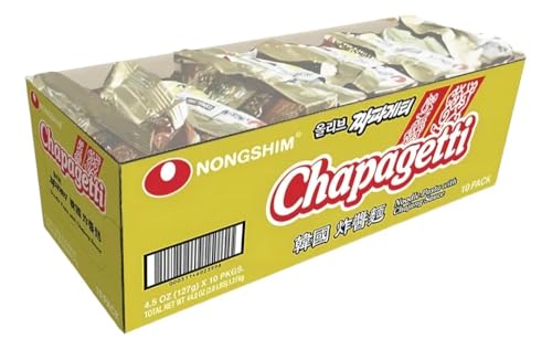 Nongshim Chapagetti, Black Bean Jajangmyeon Korean Ramen Noodles, 10 Pack | Black bean instant noodles with roasted chunjang sauce, onion-garlic notes