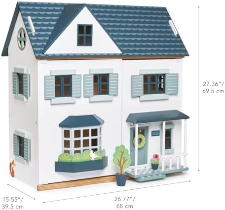 Tender Leaf Toys - Dovetail House - Large Luxury 27.36" Tall 3 Story Doll House with 6 Rooms - Gender-Neutral Dollhouse - Encourage Creative and