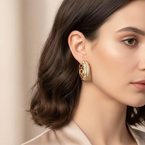 Cubic Zirconia Hoop Earrings in Goldtone