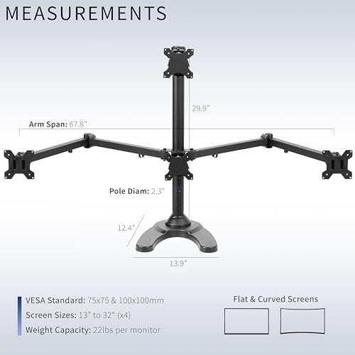 VIVO Quad Monitor 13 to 32 inch LED LCD Freestanding Desk Stand, 3 Plus 1 Articulating VESA Computer Mount, Holds 4 Screens
