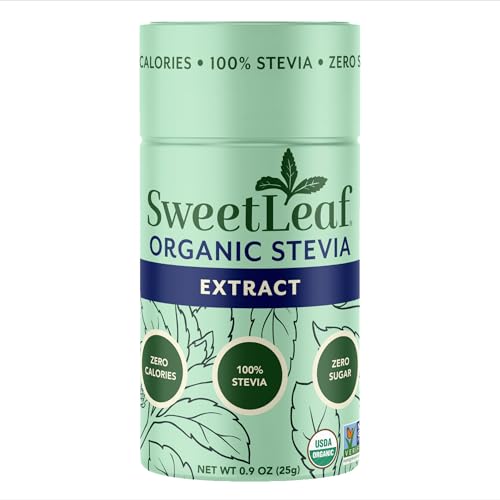 SweetLeaf Organic Pure Stevia Powder Shaker Jar, Sugar Free- 0.9 Oz, 1 Pack | Zero Calorie Sweetener No Erythritol, Stevia Leaf Extract, Natural Sugar Substitute for Coffee & Baking