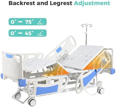Premium 3 Function Full Electric Hospital Bed,Adjustable Medical Bed | 550LBS,4.7" Waterproof Mattress,Adjustable Height,One-Click CPR,Iv Pole,Germany Moter for Home Use Hospital Nursing Clinic