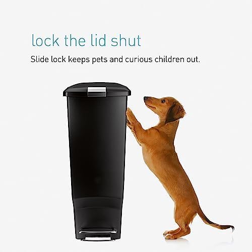 simplehuman 40 Liter / 10.6 Gallon Slim Kitchen Step Trash Can With Secure Slide Lock, Black Plastic