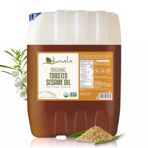 Kevala Organic Toasted Sesame Oil - 1 gal, Made with Organic Sesame Seeds | Medium Smoke Point Suitable for Light Roasting and Stir-Frying, Kitchen Pantry Essential Vegetable Oil, Salad Dressing Base