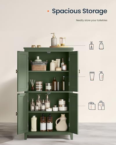 SONGMICS HOME Freestanding Storage Cabinet, Floor Cabinet with Elevated Legs, Metal Handles, for Living Room, Kitchen, Bathroom, Green