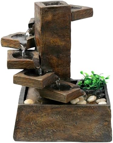Alpine Corporation WIN1138 13" Indoor Tabletop Tiering Bowls Water Fountain with LED Lights – Cascading Water Feature for Home, Office, Meditation, and Relaxation, Dark Gray
