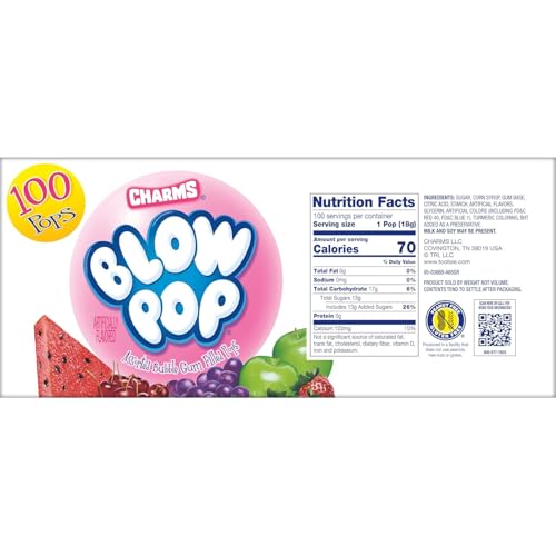 Charms Blow Pop Lollipops, Assorted Flavors, 100 Count, 4lb 1oz Box