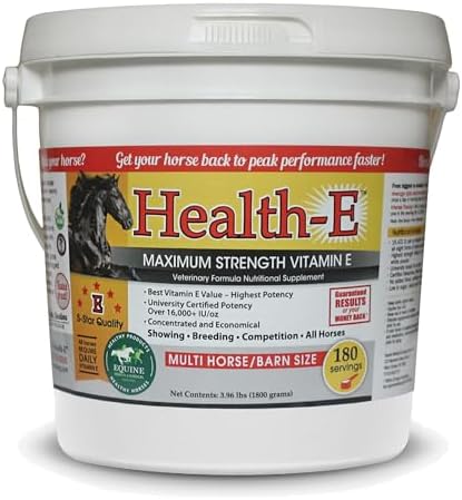 Vitamin E Supplement for Horses, High-Potency dl-Alpha Tocopherol Powder, Supports Immune Muscle Skin and Nerve Wellness, Low Sugar Starch and Fructans (60 Servings)