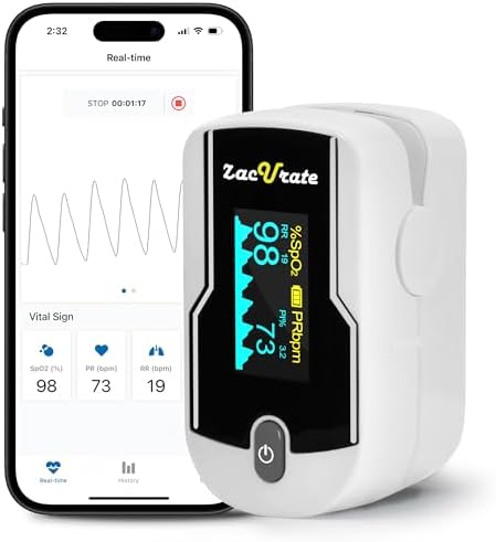 Zacurate 500E-B Wireless Bluetooth Fingertip Blood Pulse Oximeter Monitor with FREE App, SpO2, Heart Rate, Plethysmograph