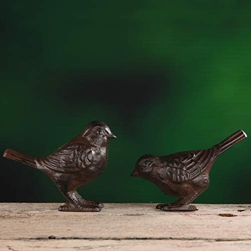 BRASSTAR 2 Pack Rustic Cast Iron Bird Statues, Indoor Outdoor Ornament