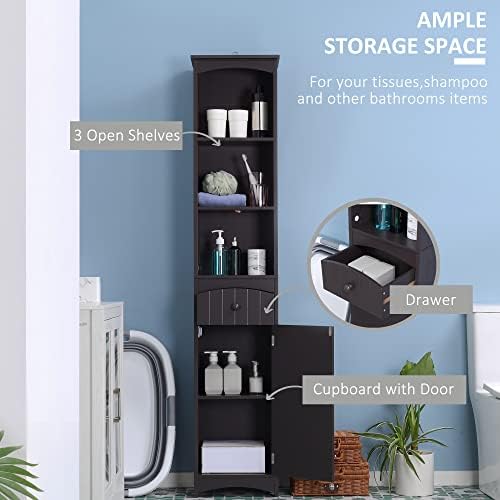 HOMCOM Bathroom Storage Cabinet Free Standing Bathroom Storage Unit White | Tall Linen Tower, 3-Tier Shelves, Drawer