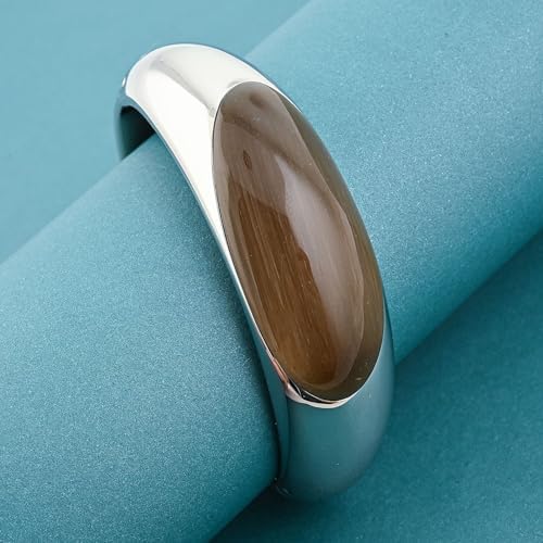 Agate Ellipse Bangle Bracelet in Stainless Steel 6.25 In 8.00 ctw