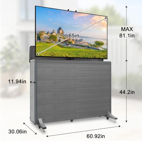 High-Grade Wood-Plastic Composite Outdoor TV Lift Cabinet, Mobile TV Stand on Wheels, Weatherproof Motorized TV Lift Stand