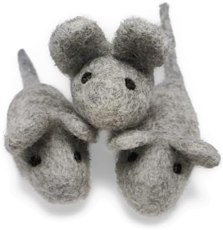 Cat Mouse Toy - 3 Felted Wool Mouse Toys Without Catnip for Indoor Cats and Kittens - Large Handmade Mice
