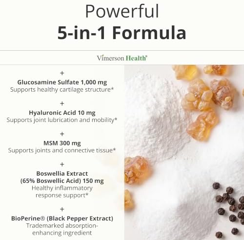 Joint Support Supplement with Glucosamine Sulfate, Hyaluronic Acid, Boswellia & MSM – Supports Joint Health, Mobility & Bone Strength – for Daily Use – FSA Eligible 60 Capsules