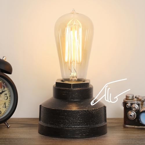 Small Touch Control Table Lamp Base, Industrial Touch Light Vintage Edison Bulb Base, Dimmable Bedside Nightstand Accent Light for Living Room Bedroom
