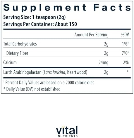 Vital Nutrients Arabinogalactan Powder - Vegan Prebiotic Fiber Supplement for GI Health, Liver, and Immune Support* - Gluten, Dairy