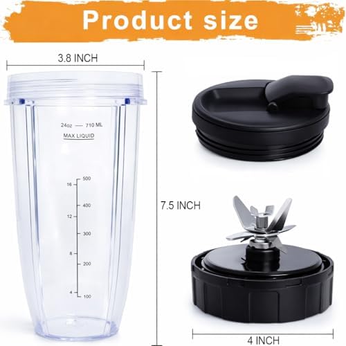 Replacement Blade Assembly Compatible with Nutri Ninja BL660 BL740 BL663 Series, 16oz Cup Only, 6-Male-Fin Base, 3.35" Bottom Diameter, Not for 7-Fin or Auto-iQ Systems