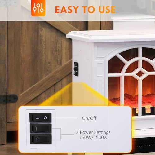 HOMCOM Electric Fireplace Stove 18" Freestanding Fireplace Heater Black | Realistic Flame, Overheating Protection, Portable, 750W/1500W