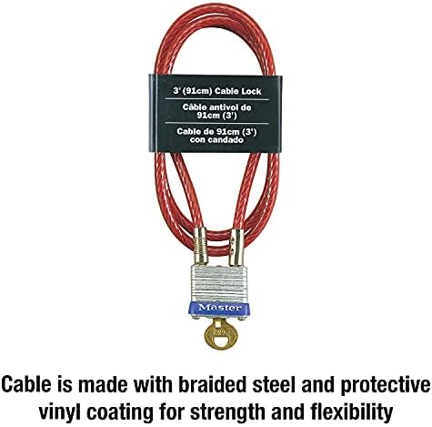 Master Lock 719D Steel Cable with Integrated Outdoor Padlock with Key, 1 Pack
