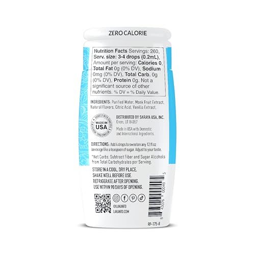 Lakanto Liquid Monk Fruit Extract Drops, Original, 1.76 Fl Oz | Erythritol Free Sugar Substitute Sweetener, For Coffee, Tea, Smoothies, Oatmeal, Yogurt, Cocktails, Zero Sugar, Vegan, Keto