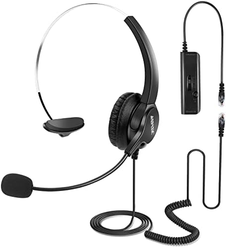 AGPTEK® Hands-Free Call Center Noise Cancelling Corded Headset | with Microphone, Monaural Headset Headphone for Desk Telephone, with 4-Pin RJ9 Crystal Head