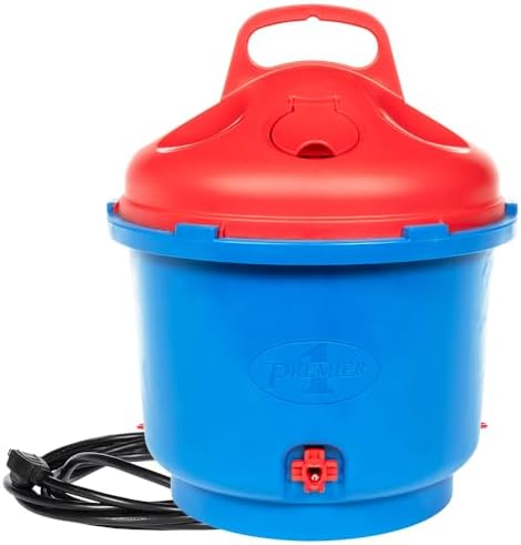 Premier 1 All-Season Heated Poultry Waterer for Chickens & Ducks – 3 Gallon | 100W thermostat keeps water unfrozen to -20°F. Quick-fill cap