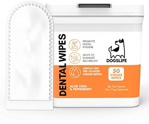 DogsLife Dog Tooth Wipes | Quick & Easy Finger Wipes for Teeth | Remove Tartar & Fight Bad Breath | Naturally Soothing Aloe Vera & Peppermint! Pack