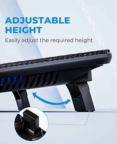 havit HV-F2056 15.6"-17" Laptop Cooler Cooling Pad - Slim Portable USB Powered (3 Fans), Black/Blue | Three quiet USB-powered fans circulate air below the laptop, two height settings improve viewing and typing comfort