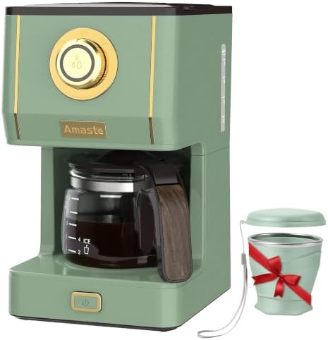 Amaste Drip Coffee Maker, Coffee Machine with 25 Oz Glass Coffee Pot, Retro Style Coffee Maker with Reusable Filter & Three Brewing Modes