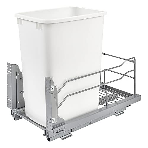 Rev-A-Shelf 35 Qt Pull Out Trash Can with Soft Close for Under Kitchen Cabinets, Min Opening Width of 11.5", Metallic Silver, 53WC-1535SCDM-117